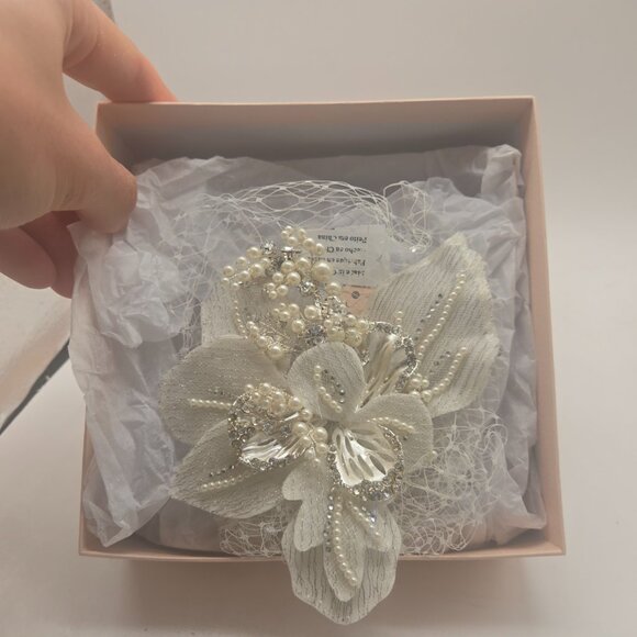 Davids Bridal Floral Headpiece with Pearls and Crystals Hair Clip Formal Prom - Picture 4 of 11